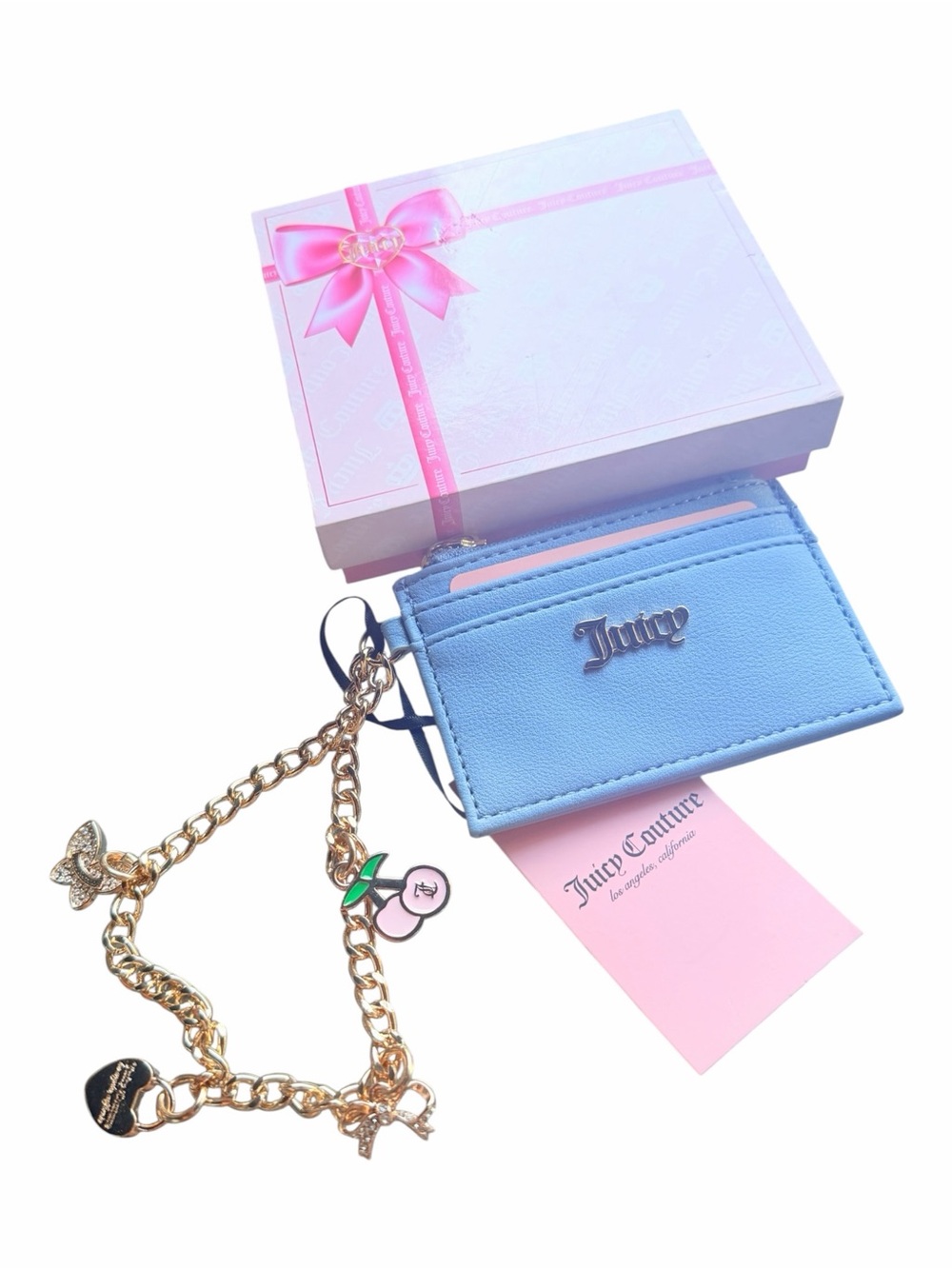 Juicy Couture Baby Blue Charm Card Case Wallet NWT Box